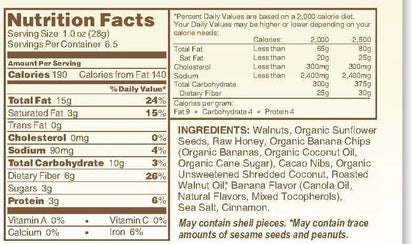 nutrition label for veronica's health crunch banana chocolate walnut flavor