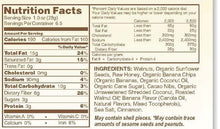 Load image into Gallery viewer, nutrition label for veronica&#39;s health crunch banana chocolate walnut flavor
